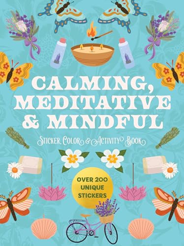 Book cover with calming imagery: flowers, candles, butterflies, and a bicycle.