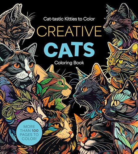 Cover of a coloring book featuring detailed illustrations of many cats.