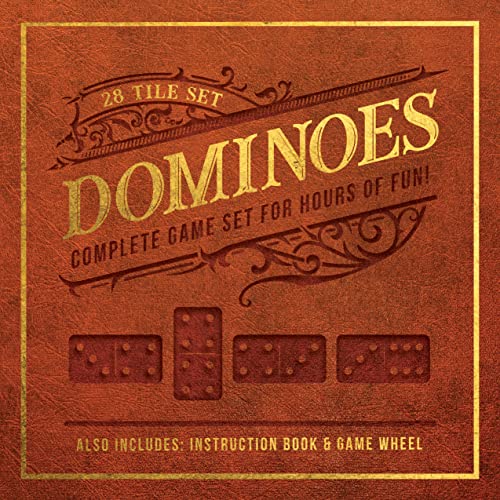 Dominoes tile set box with four dominoes displayed at the bottom.
