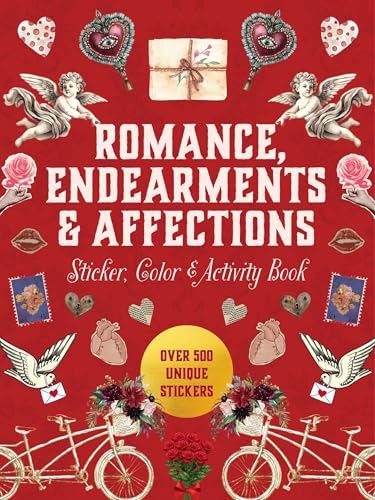 Red book cover with vintage romantic images, hearts, and text.