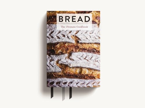 Cookbook titled Bread: The Ultimate Cookbook featuring a close-up image of a scored loaf.