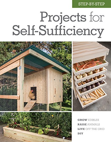 Book cover showing a chicken coop, garden, and food preservation shelves.