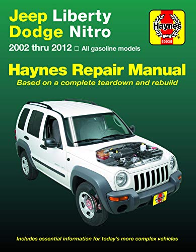 Haynes repair manual cover featuring a white Jeep Liberty with exposed engine.