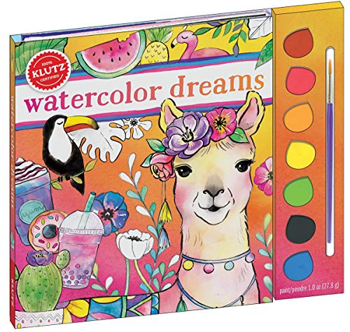 Watercolor paint set box with colorful illustrations of animals and fruit.