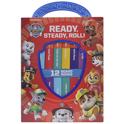 Paw Patrol book block with twelve colorful board books and characters.