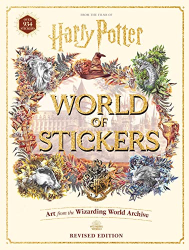 Harry Potter sticker book cover with Hogwarts castle and magical creatures.