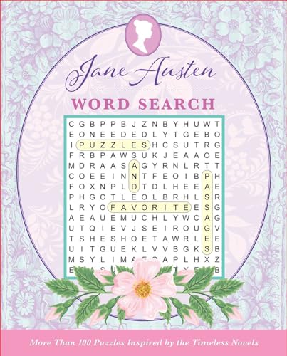 Jane Austen word search puzzle book with floral decoration.