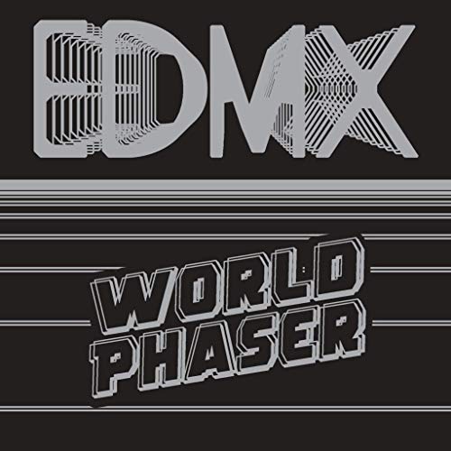 Black album cover with silver “EDMX” and “WORLD PHASER” lettering.