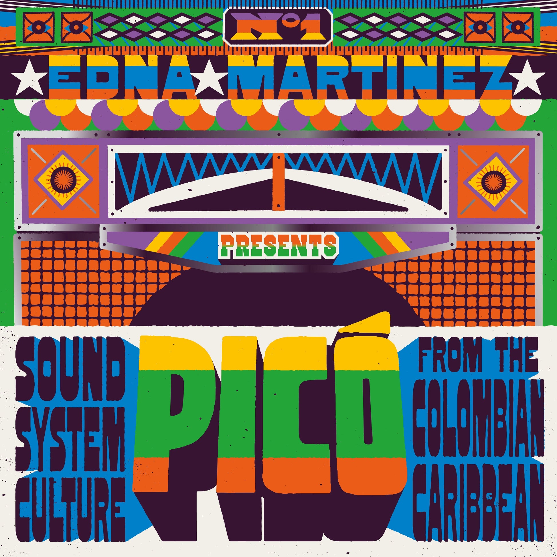 CD cover for Edna Martinez’s “Picó: Sound System Culture” with colorful graphics.