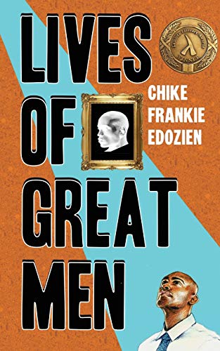 Book cover with portrait, bold title "Lives of Great Men," and blue background.