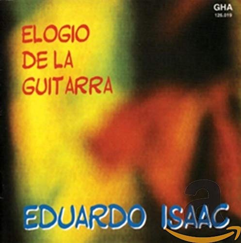 CD cover for Eduardo Isaac’s “Elogio de la guitarra” with abstract art.