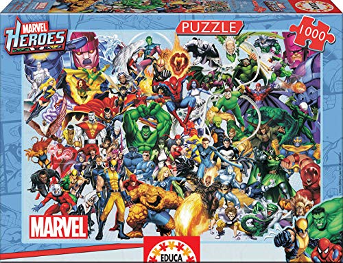 1000-piece puzzle box depicting a collage of Marvel superheroes and villains.