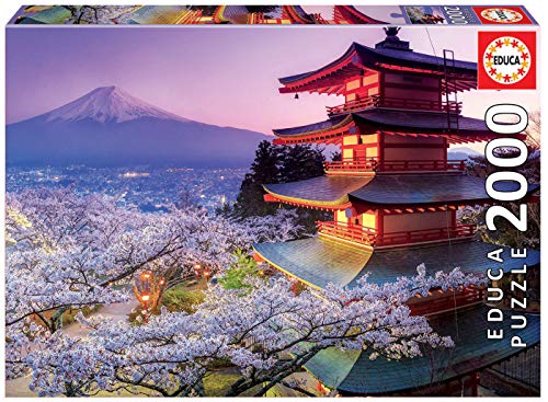 A 2000-piece puzzle box featuring a red pagoda, cherry blossoms, and Mount Fuji.