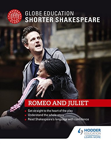 Book cover with Romeo holding Juliet, featuring text "Romeo and Juliet" and publisher logos.