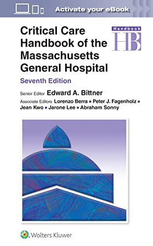 Cover of "Critical Care Handbook," seventh edition, with abstract design.