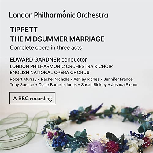 CD cover for Tippett’s “The Midsummer Marriage” with floral wreath detail.