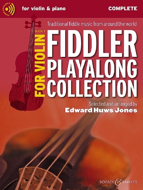 Book cover: "Fiddler Playalong Collection for Violin Book 1" with violin image.