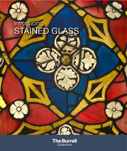 Close-up of colorful stained glass with floral and geometric patterns.