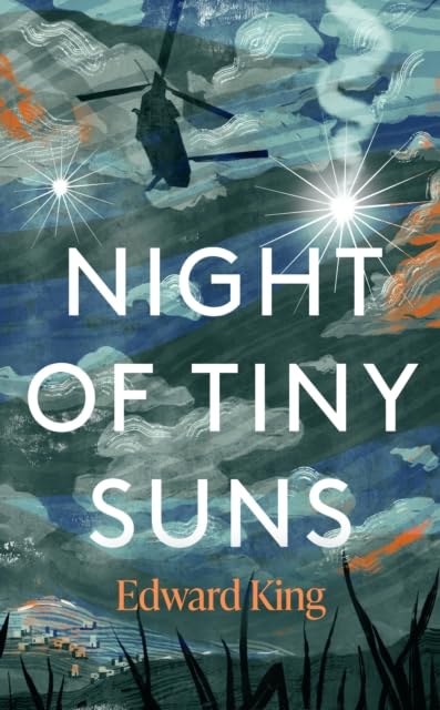 Book cover: helicopter over dark landscape with bright stars and text.