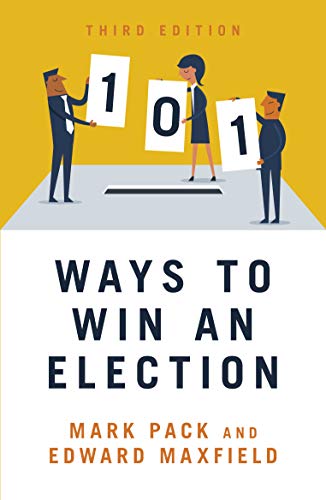 Book cover: "101 Ways to Win An Election" with illustrated figures holding numbers.