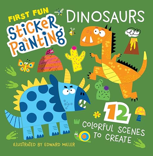 Colorful dinosaur sticker painting book with a triceratops and T-Rex.