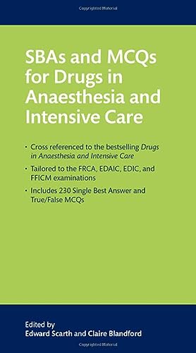 Green book cover with white text: "SBAs and MCQs for Drugs in Anaesthesia.