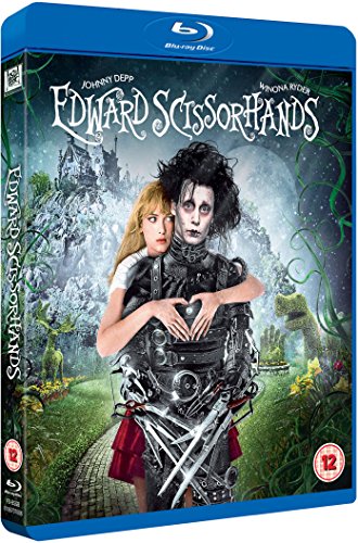 Edward Scissorhands Blu-ray cover featuring Edward and Kim embracing in front of a castle.