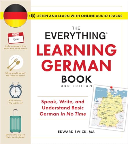Book cover for The Everything Learning German Book 3rd Edition with map of Germany.