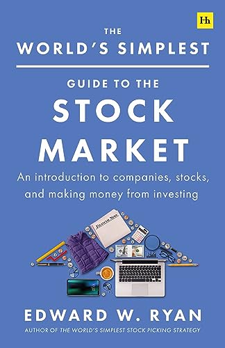 Book cover: “The World’s Simplest Guide to the Stock Market” with office supplies.