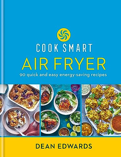 Cookbook cover with air fryer recipes and images of cooked food.