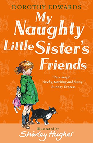 Book cover: girl with cat and doll, orange background, illustrated.