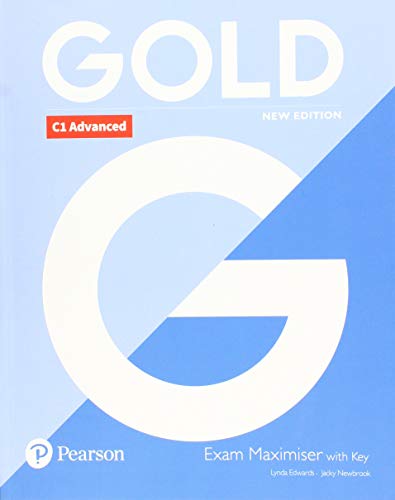 Gold C1 Advanced Exam Maximiser textbook cover, blue and white design.