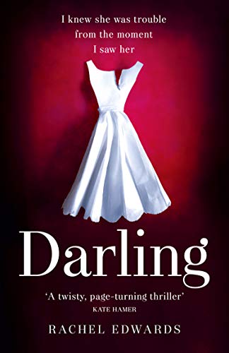Book cover: white dress on red, title "Darling" in large white text.