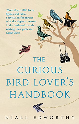 Book cover with illustrated birds, binoculars, and title: “The Curious Bird Lover’s Handbook.”