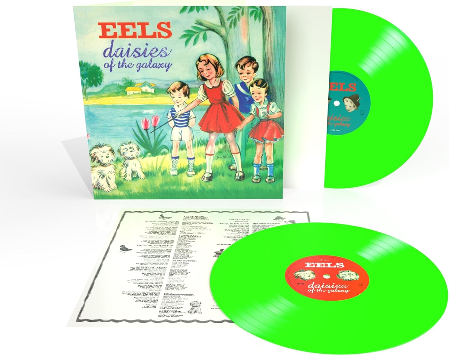 EELS "Daisies of the Galaxy" glow-in-the-dark vinyl LP with children illustration.