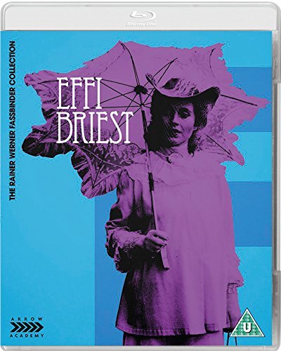 "Effi Briest" Blu-ray case with a purple-tinted woman holding an umbrella on a blue background.