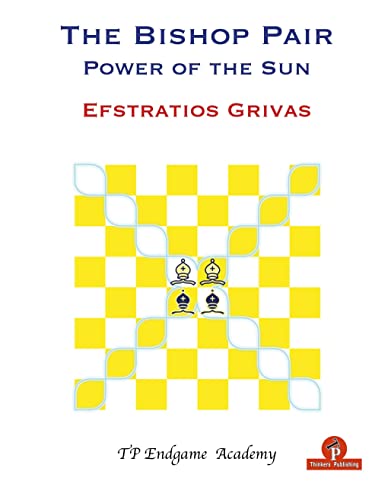 Chess book cover with a yellow and blue chessboard and two bishops.