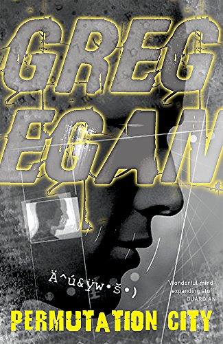 Book cover for "Permutation City" by Greg Egan, featuring a shadowed face.