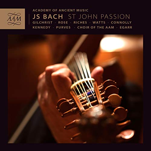 CD cover for Bach’s St John Passion featuring a violin’s scroll.