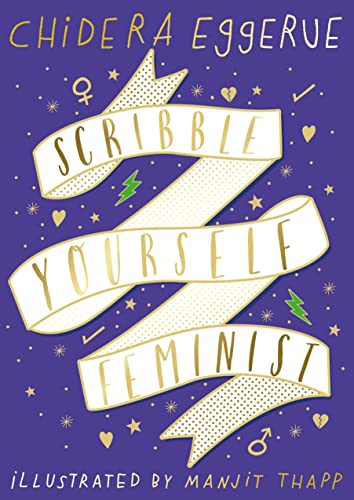 Purple book cover with gold lettering and feminist symbols, illustrated.