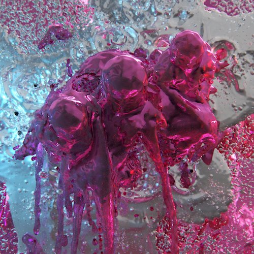 The image depicts a vibrant, abstract scene with a cluster of pink, gelatinous objects. For accessibility purposes, a suitable alt text could be: "Cluster of pink, gelatinous objects on a reflective surface."