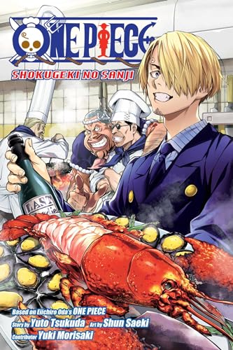 Sanji from One Piece presents a large lobster dish in a busy kitchen setting.