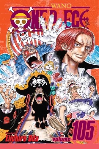 Manga cover of One Piece volume 105 featuring Shanks, Luffy, and other characters.