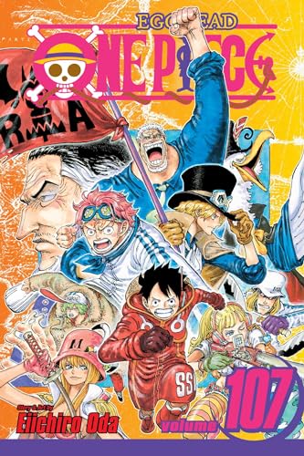 Manga cover for One Piece volume 107 featuring Luffy and various characters in color.
