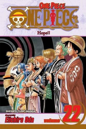 One Piece volume 22 manga cover featuring Luffy and his crew standing in line.