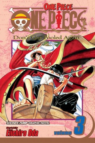 One Piece volume 3 cover: Luffy with a sword, red cloth, and number 3.