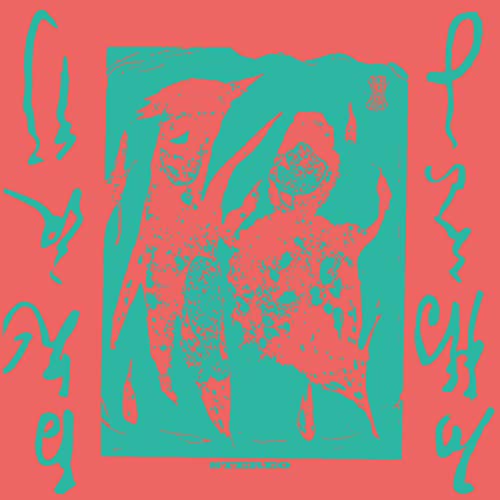 Red and teal album cover featuring distorted figures and Japanese text.