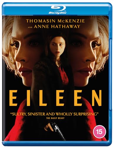 Blu-ray cover for Eileen featuring Thomasin McKenzie and Anne Hathaway with a handgun.