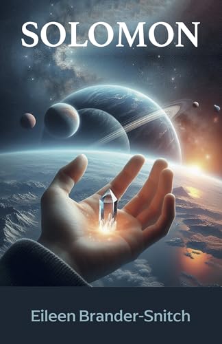 Book cover: hand holding crystal with planets and space background.