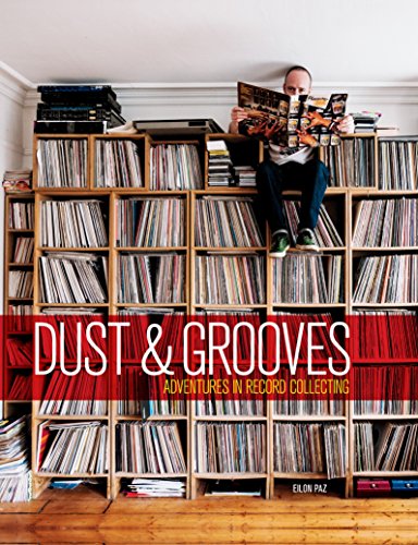 Man surrounded by record collections, book cover titled "Dust & Grooves.